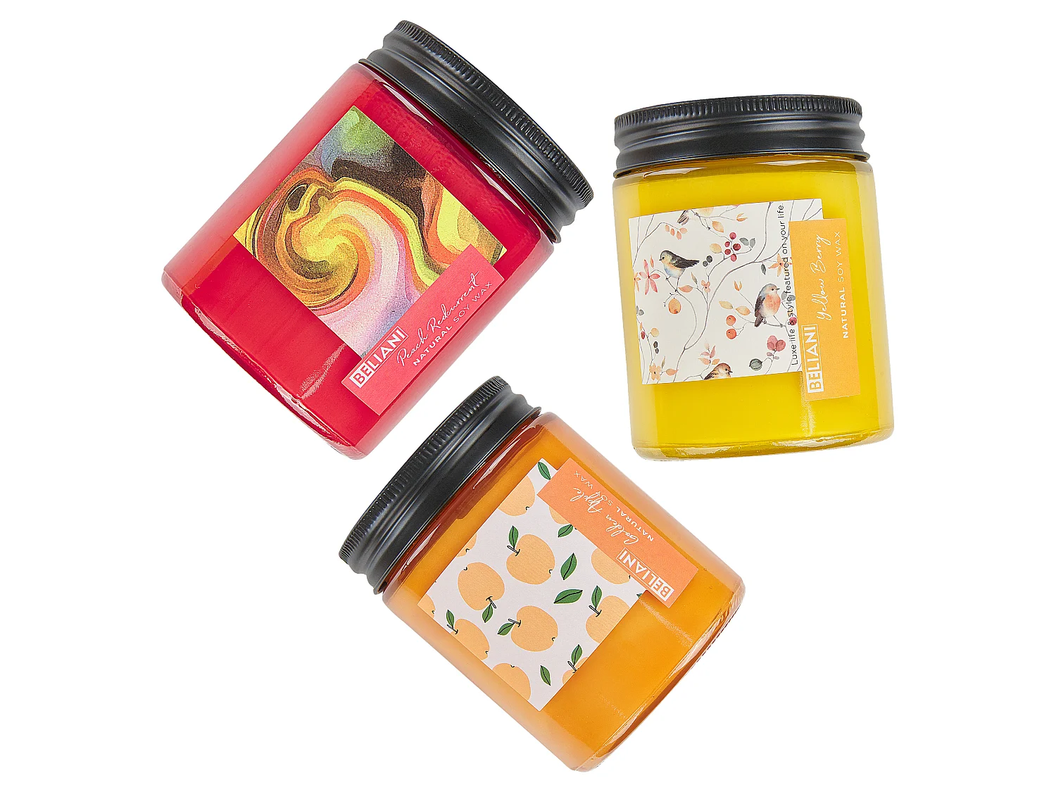 Set van 3 geurkaarsen FRUITY BLOOM Soja wax Fruitige geurnoten