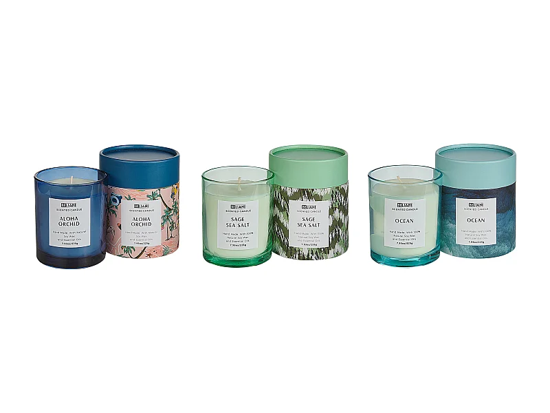 Set van 3 geurkaarsen COLORFUL BARREL Soja wax Frisse geurnoten Bloemige geurnoten