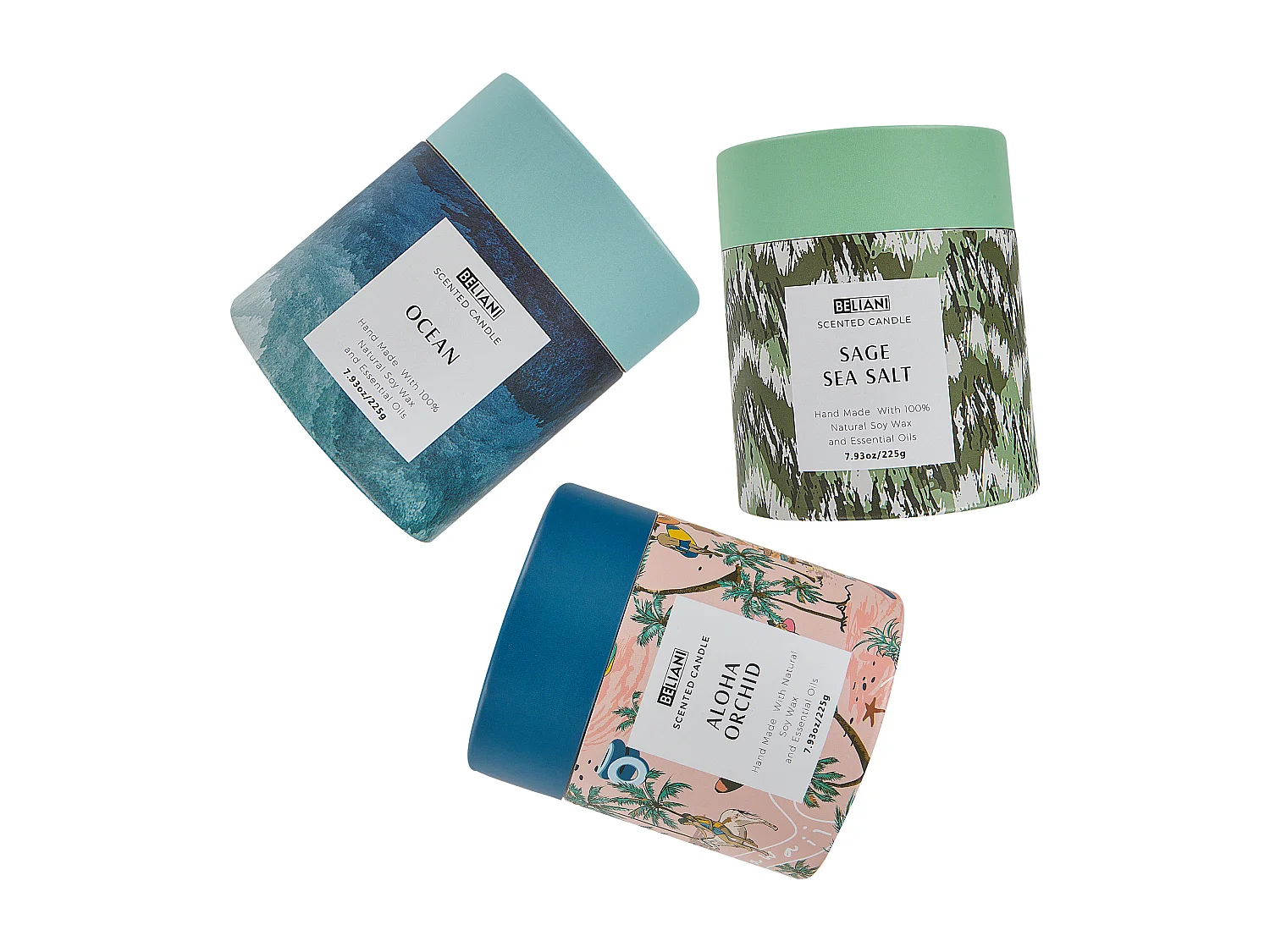 Duftkerzen 3er Set COLORFUL BARREL Sojawachs Frische Note Blumige Note