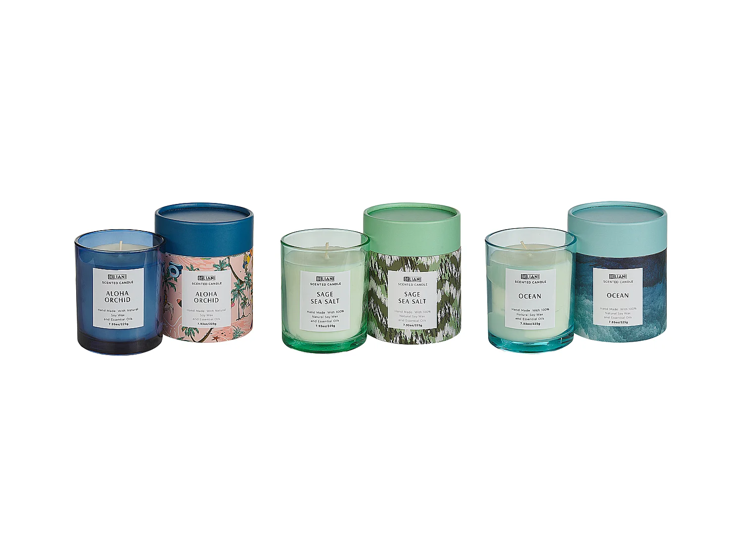Lot de 3 bougies parfumées COLORFUL BARREL Cire de soja Notes florales Notes de fraîcheur