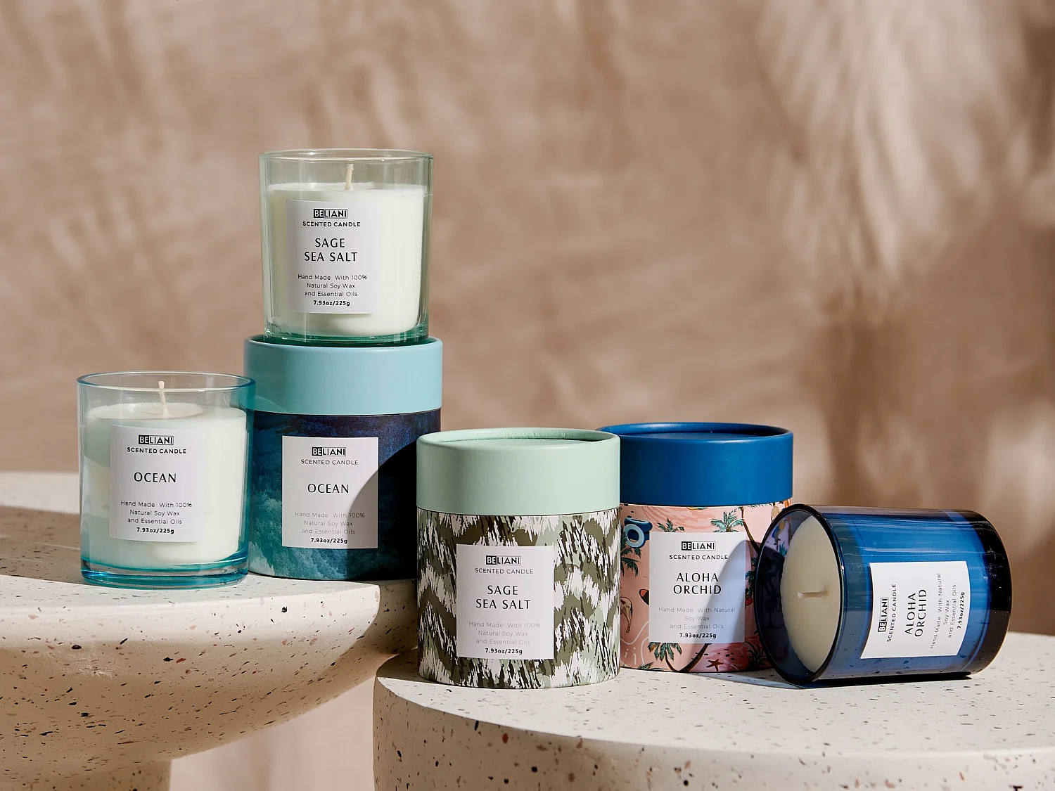 Conjunto de 3 Velas Perfumadas COLORFUL BARREL Cera de soja Notas frescas Notas florais