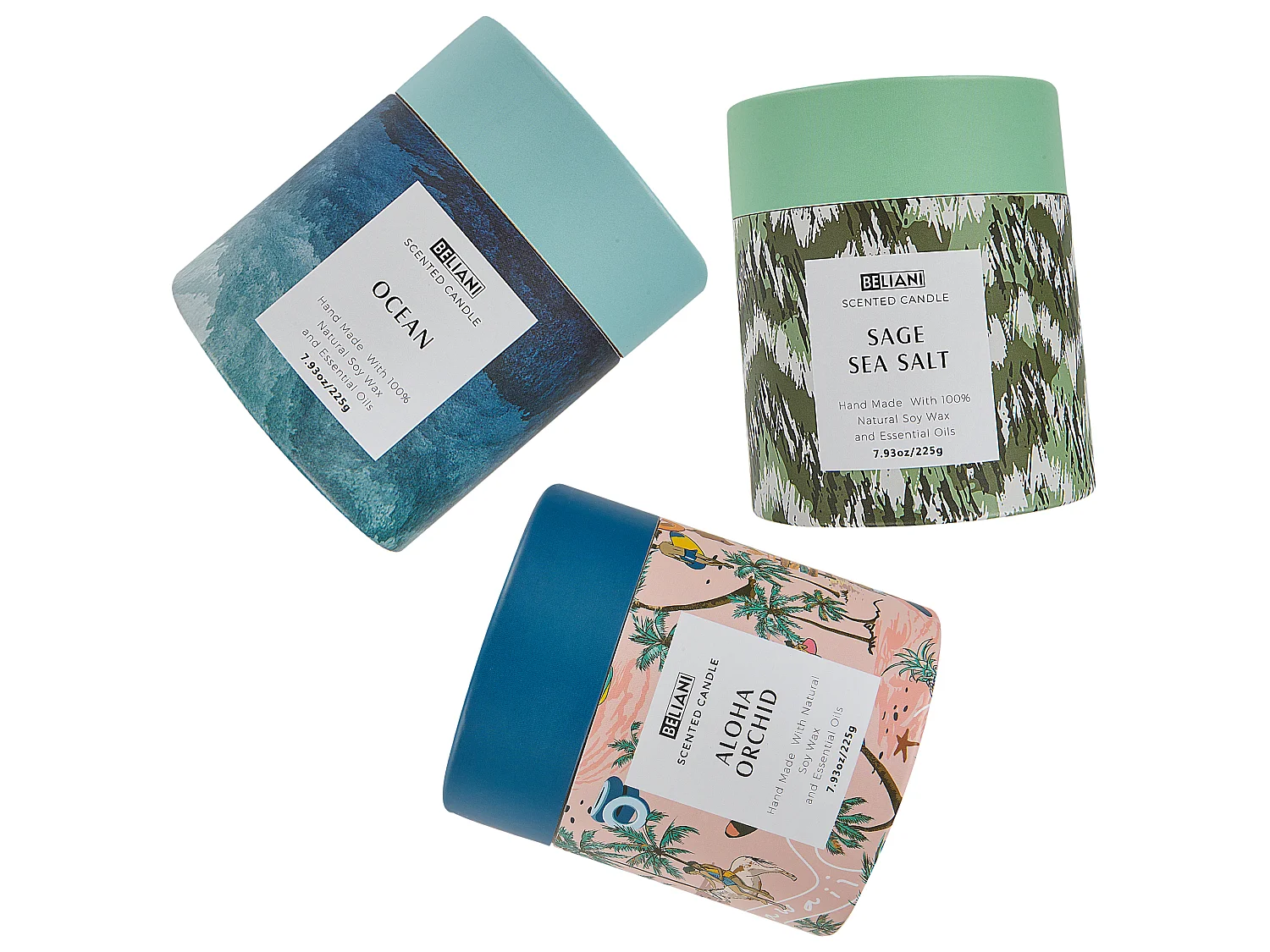 Set van 3 geurkaarsen COLORFUL BARREL Soja wax Frisse geurnoten Bloemige geurnoten