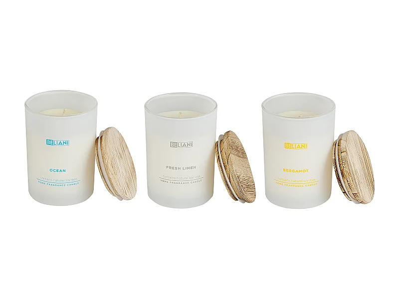 Lot de 3 bougies parfumées SIMPLICITY Cire de soja Notes fruitées Notes de fraîcheur