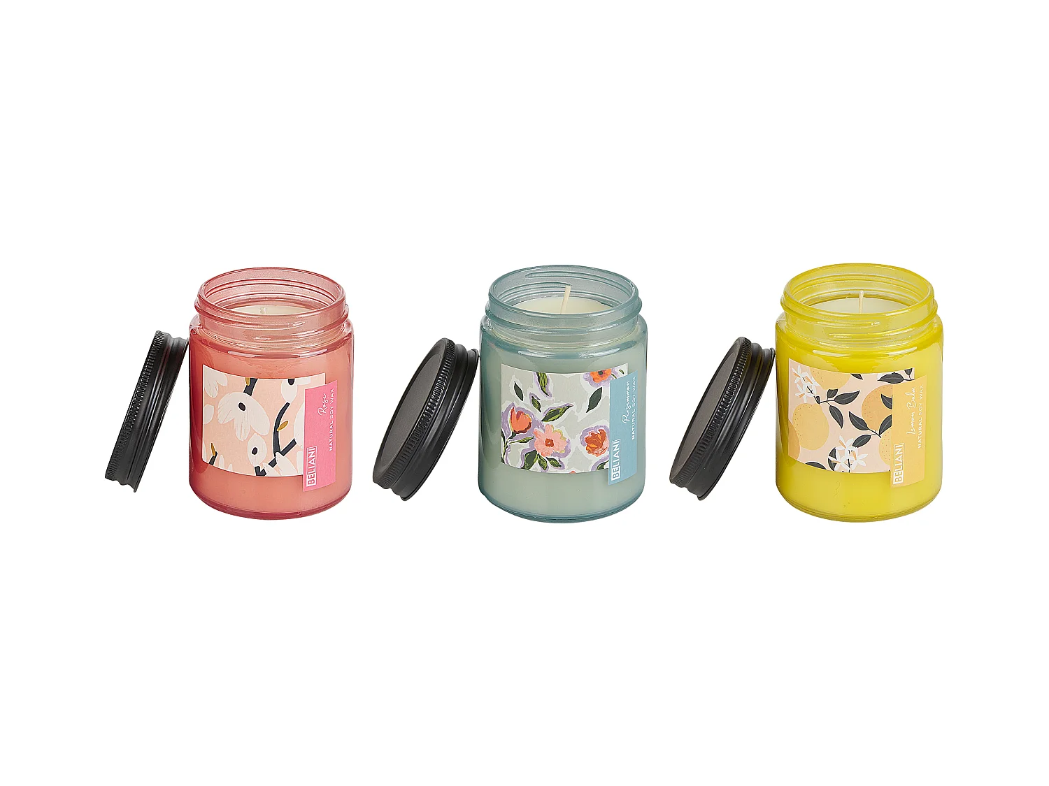 Lot de 3 bougies parfumées FRUITY BLOOM Cire de soja Notes florales Notes orientales Notes d'herbes