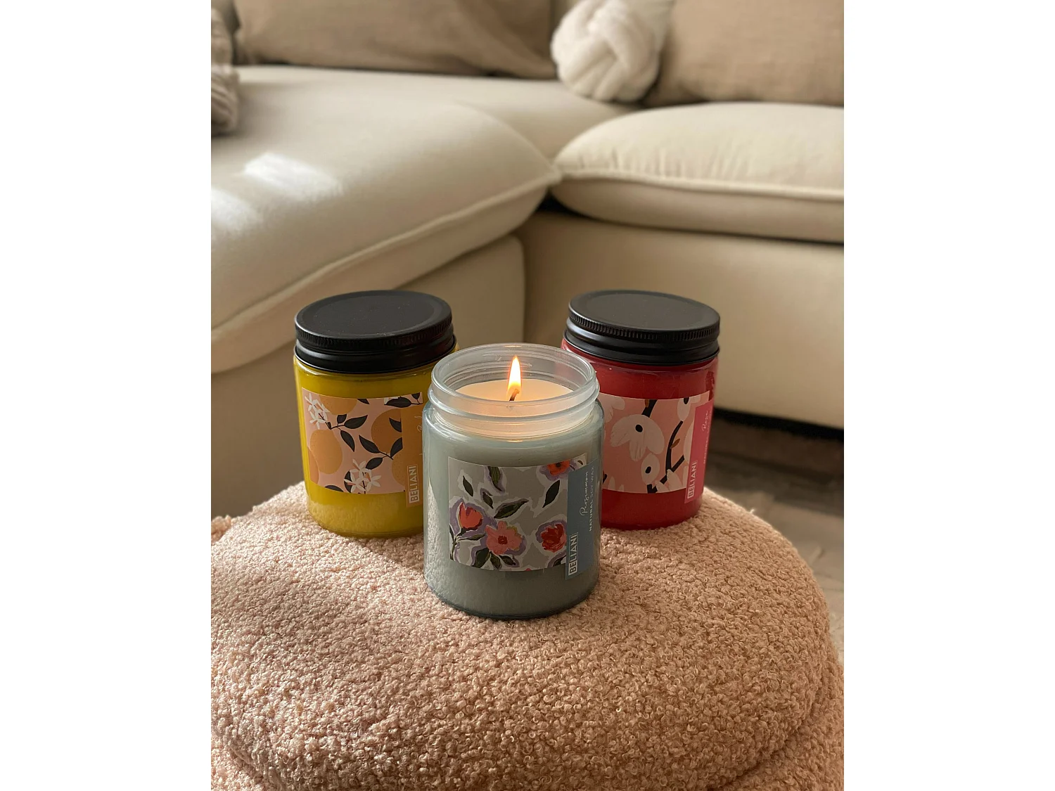 Set van 3 geurkaarsen FRUITY BLOOM Soja wax Orientaalse geurnoten Kruidige geurnoten Bloemige geurnoten