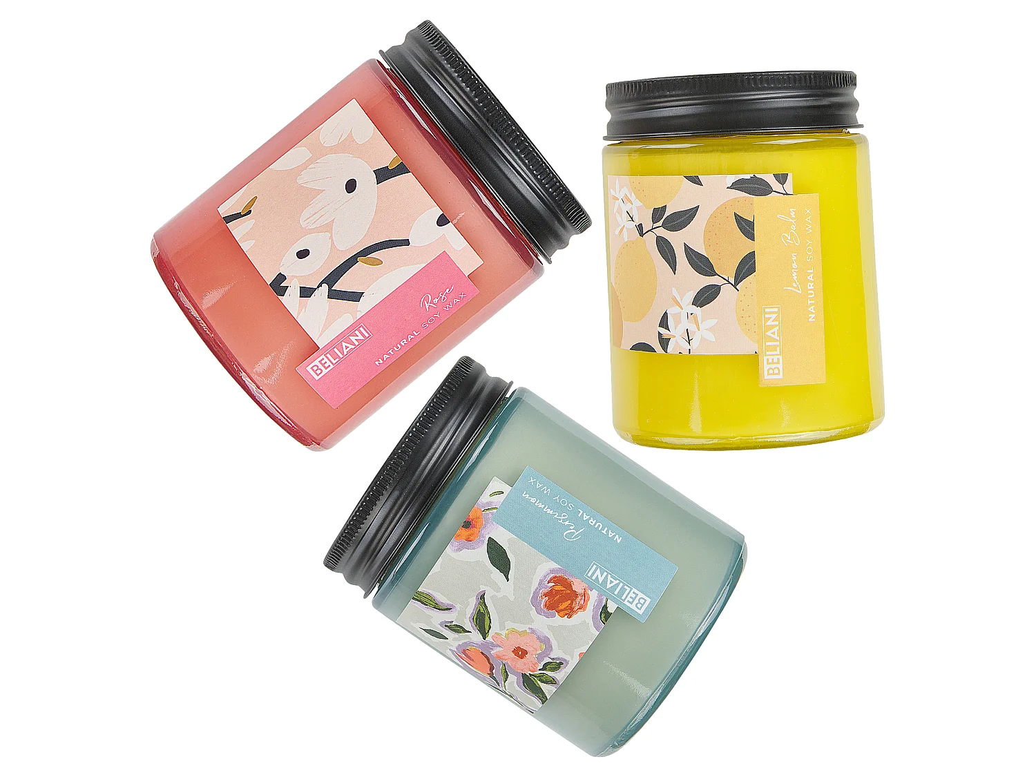 Set van 3 geurkaarsen FRUITY BLOOM Soja wax Orientaalse geurnoten Kruidige geurnoten Bloemige geurnoten