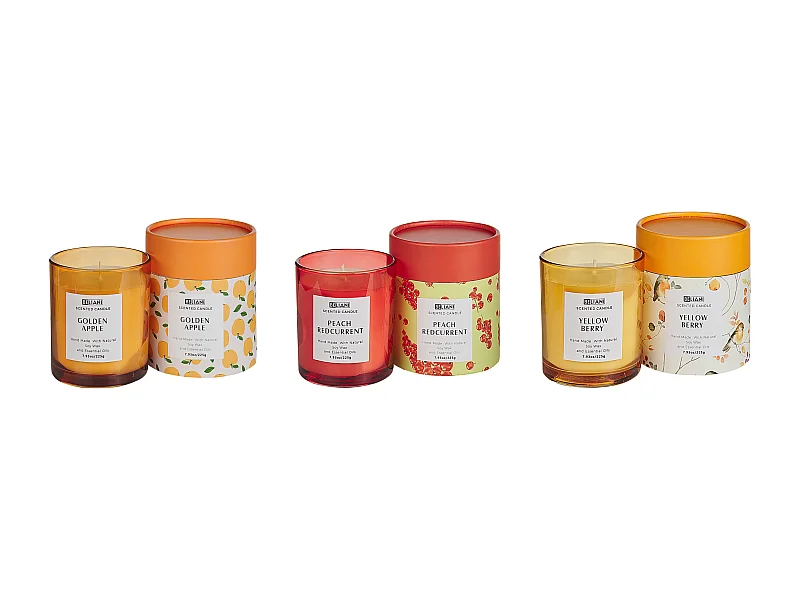 Lot de 3 bougies parfumées COLORFUL BARREL Cire de soja Notes fruitées