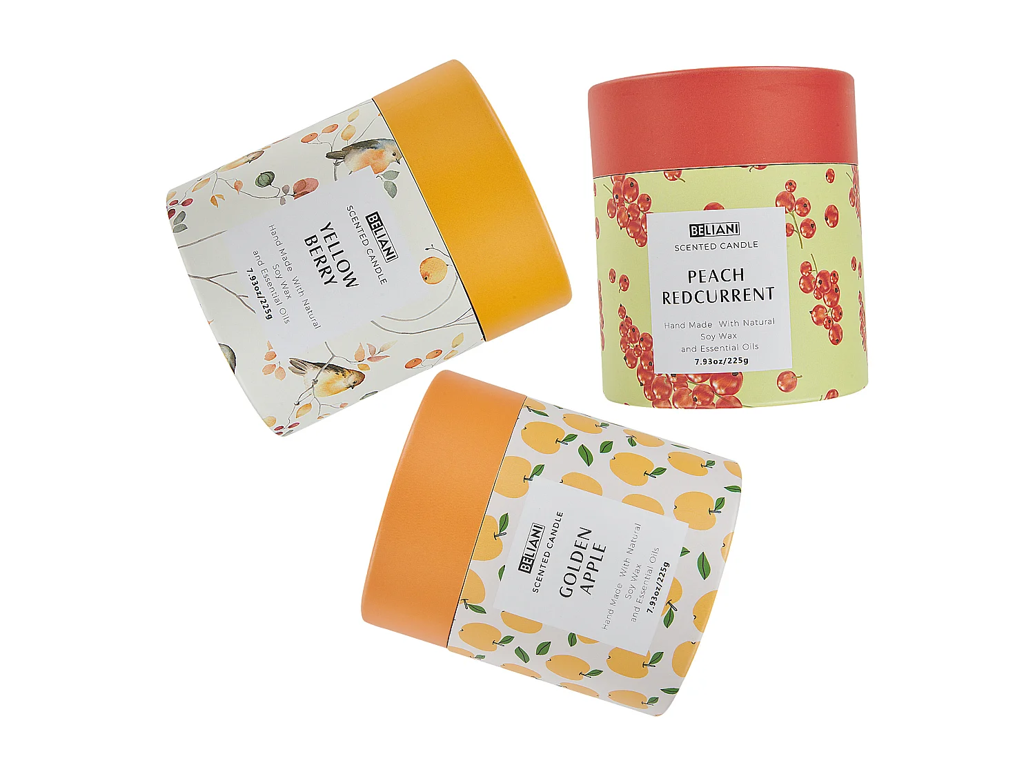 Conjunto de 3 Velas Perfumadas COLORFUL BARREL Cera de soja Notas frutadas