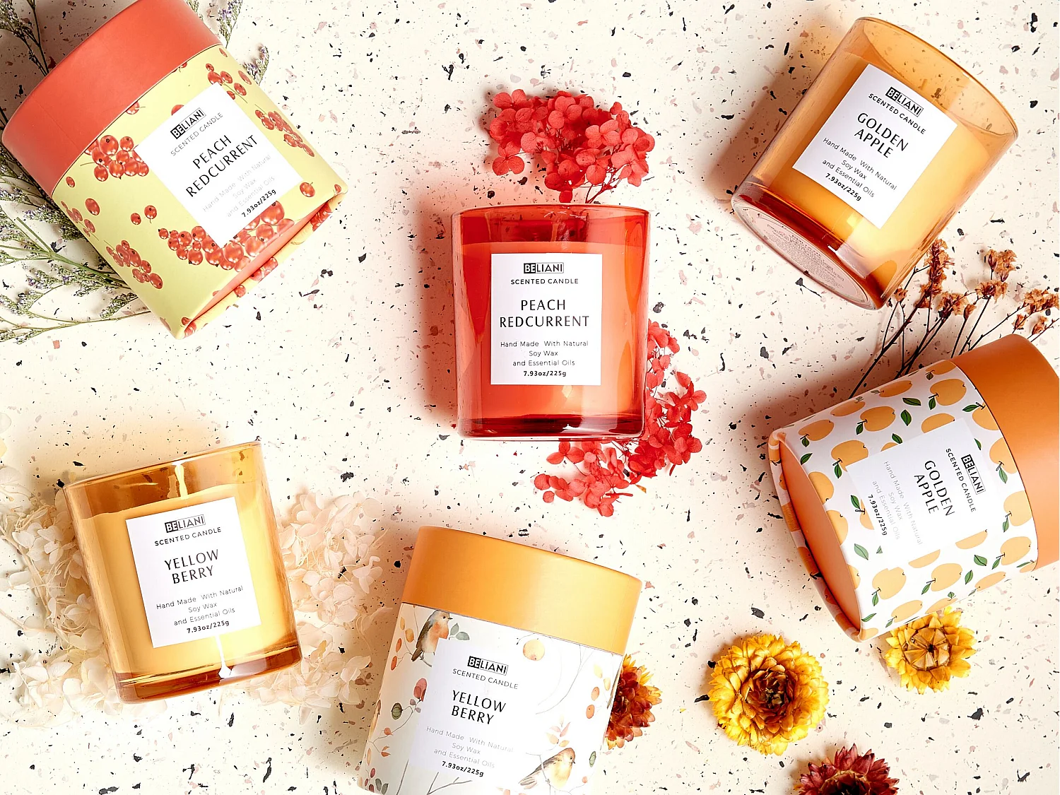 Set van 3 geurkaarsen COLORFUL BARREL Soja wax Fruitige geurnoten