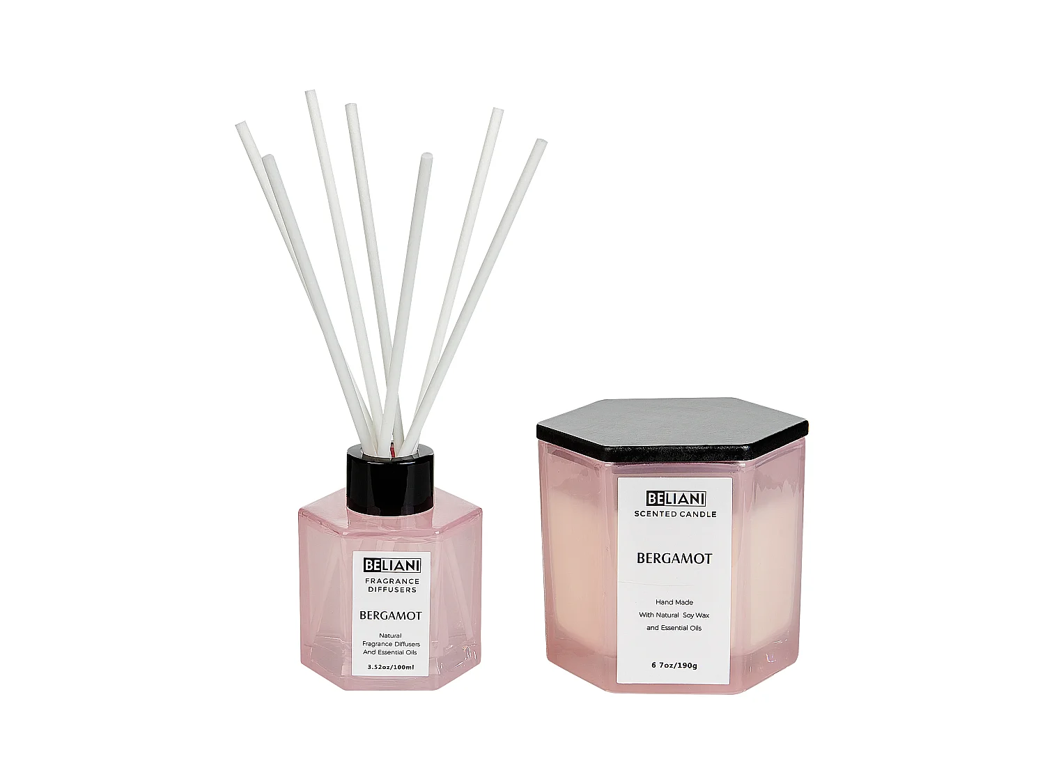 Duftkerze Sojawachs und Diffuser mit Stäbchen rosa Bergamotte Classy Tint