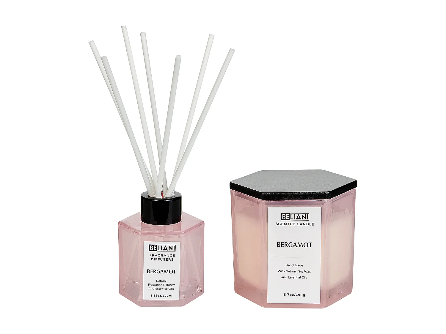 Duftkerze Sojawachs und Diffuser mit Stäbchen rosa Bergamotte Classy Tint