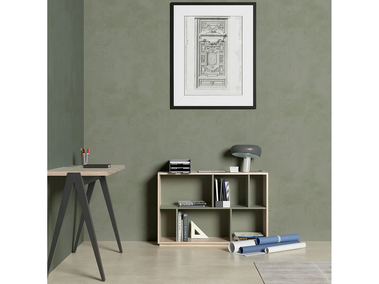 Biblioteca 2 prateleiras - A80cm x C119cm x P32cm carvalho e verde - Nack