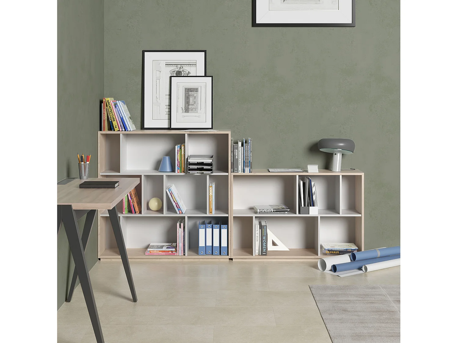 Biblioteca 2 prateleiras - A80cm x C119cm x P32cm carvalho e branco - Nack