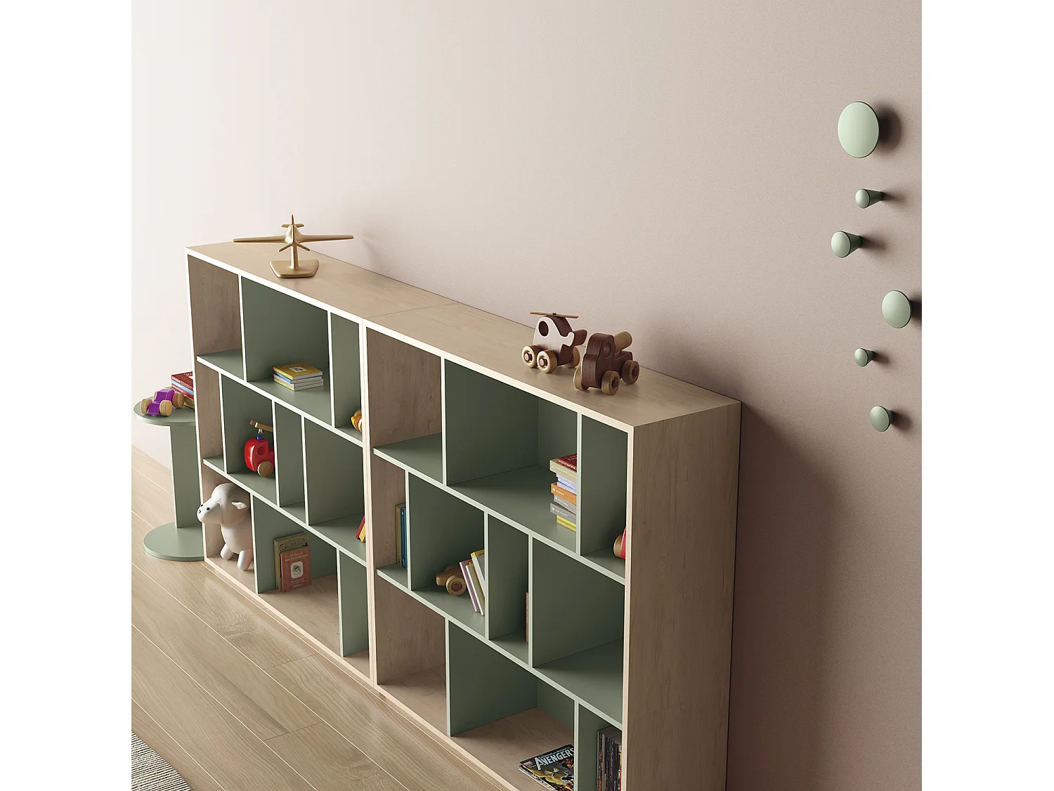 Biblioteca 3 prateleiras - A117cm x C119cm x P32cm carvalho e verde - Nack