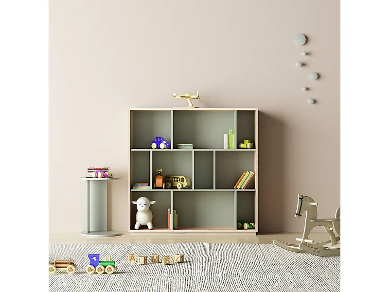 Biblioteca 3 prateleiras - A117cm x C119cm x P32cm carvalho e verde - Nack