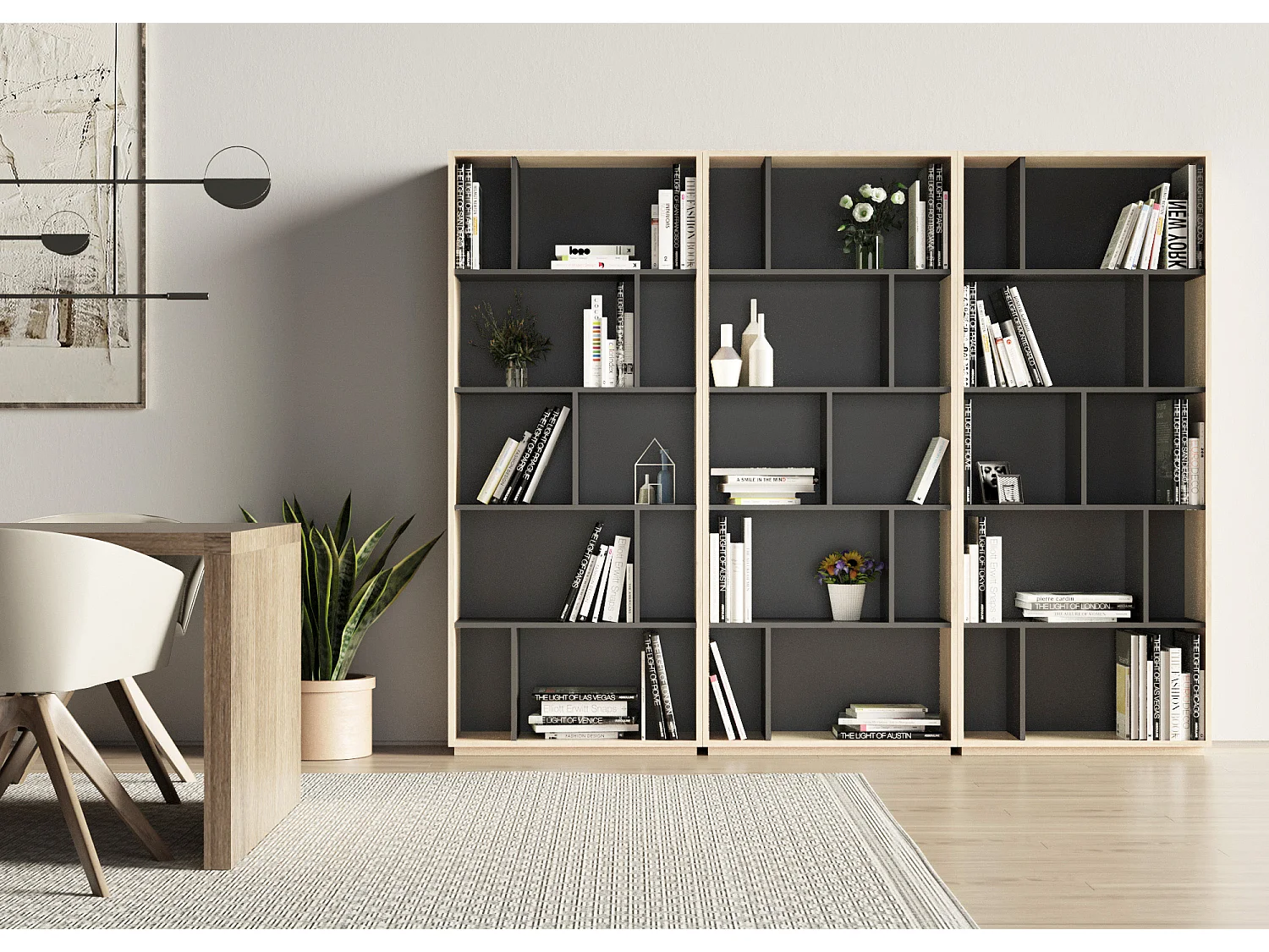 Biblioteca 5 prateleiras - A191cm x C80cm x P32cm carvalho e antracite - Nack