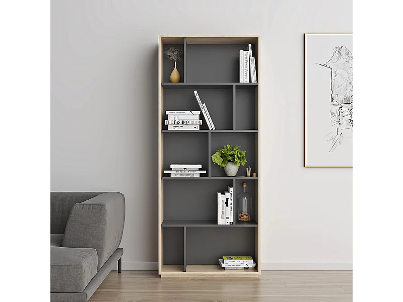 Biblioteca 5 prateleiras - A191cm x C80cm x P32cm carvalho e antracite - Nack