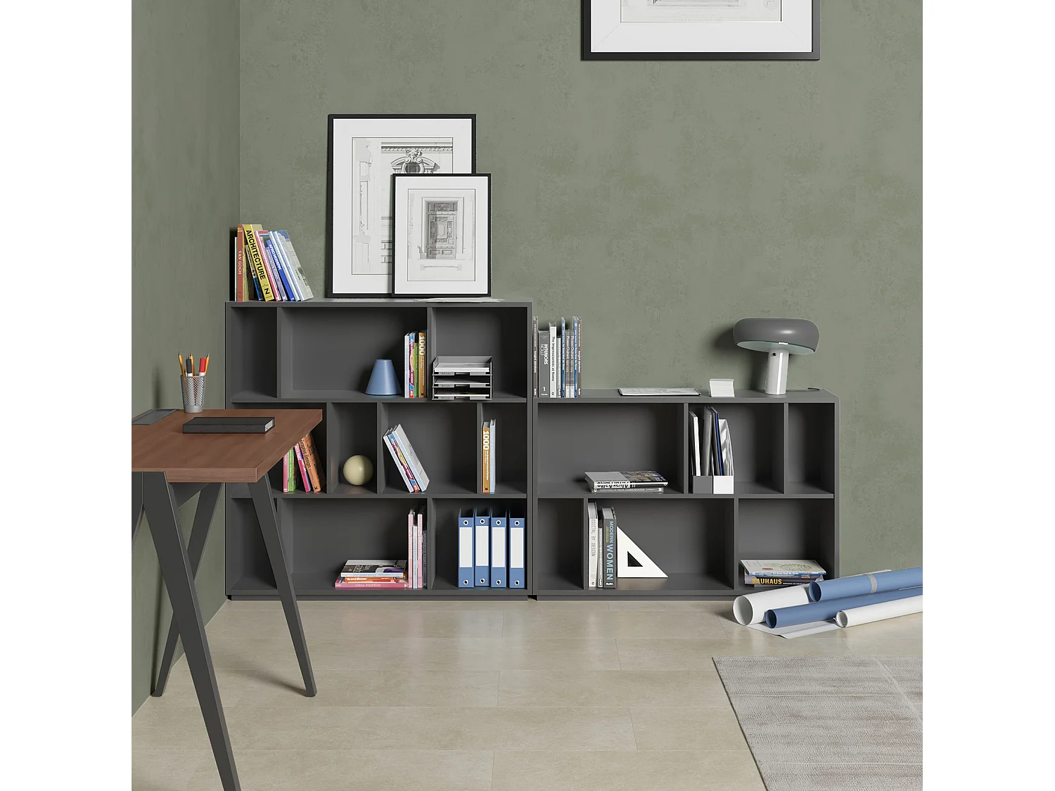 Biblioteca 2 prateleiras - A80cm x C119cm x P32cm antracite - Nack