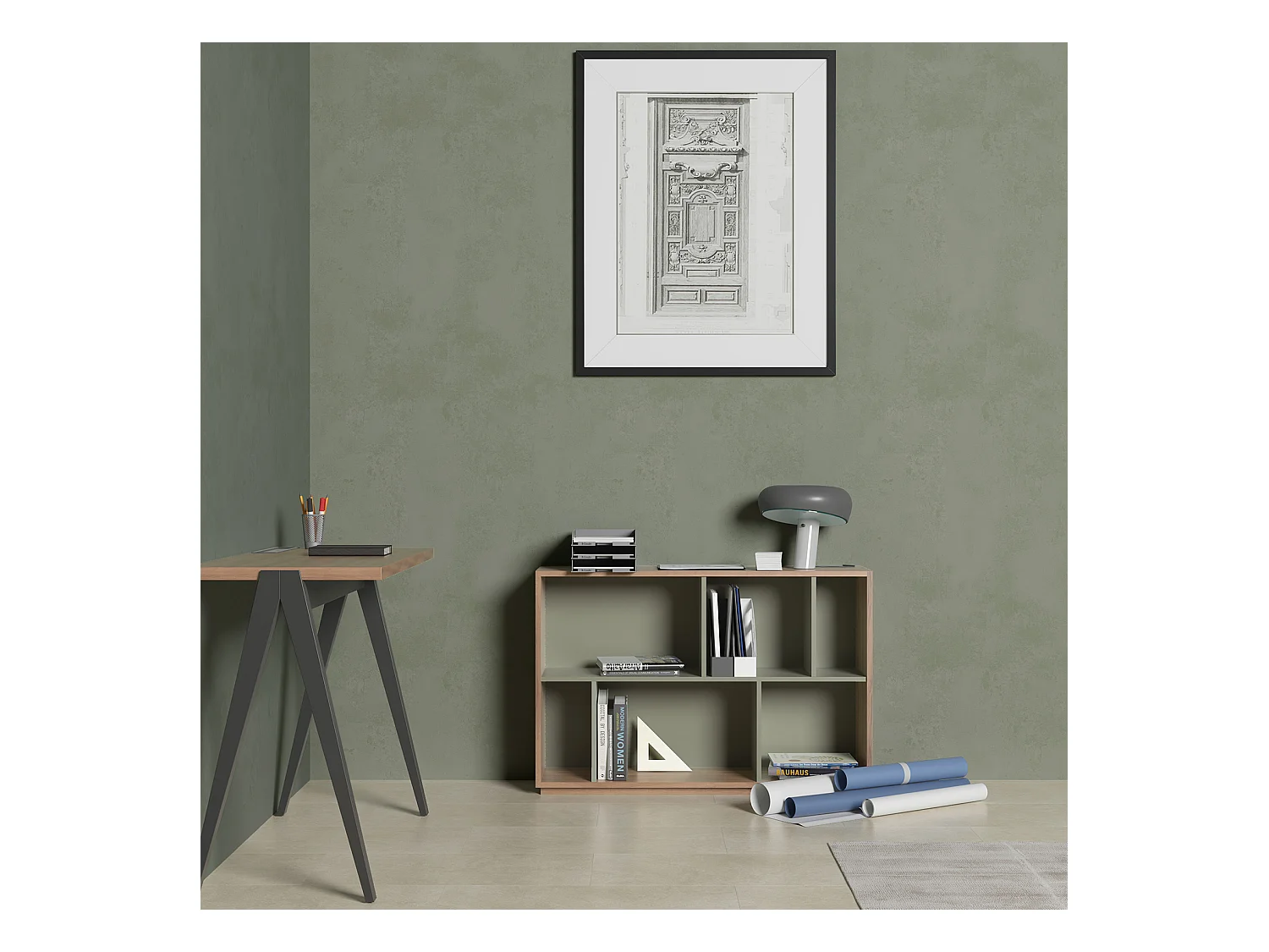 Biblioteca 2 prateleiras - A80cm x C119cm x P32cm nogueira e verde - Nack