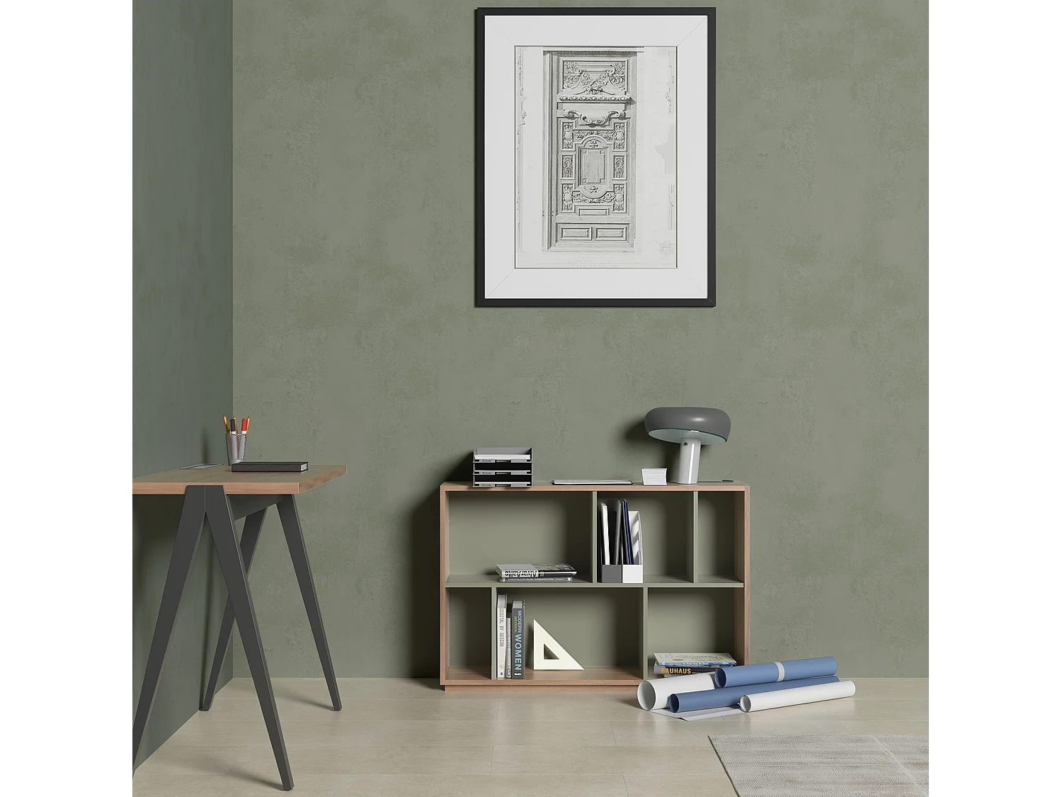 Biblioteca 2 prateleiras - A80cm x C119cm x P32cm nogueira e verde - Nack