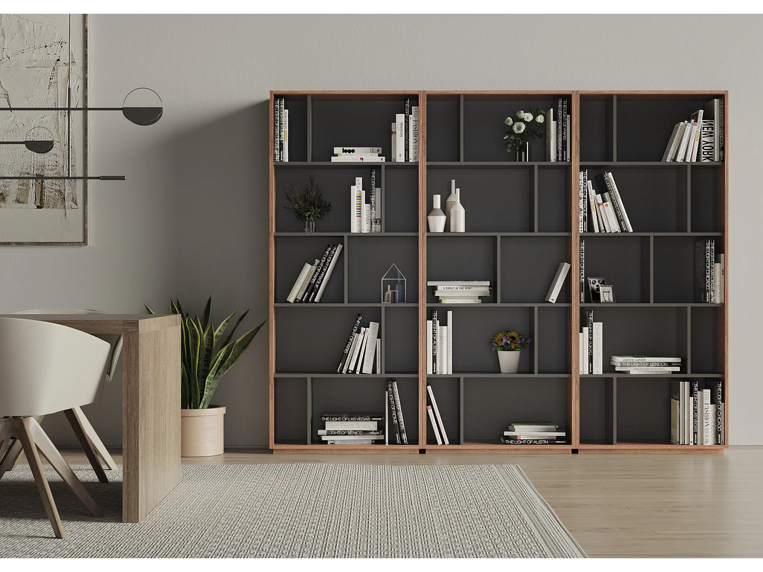 Biblioteca 5 prateleiras - A191cm x C80cm x P32cm nogueira e antracite - Nack