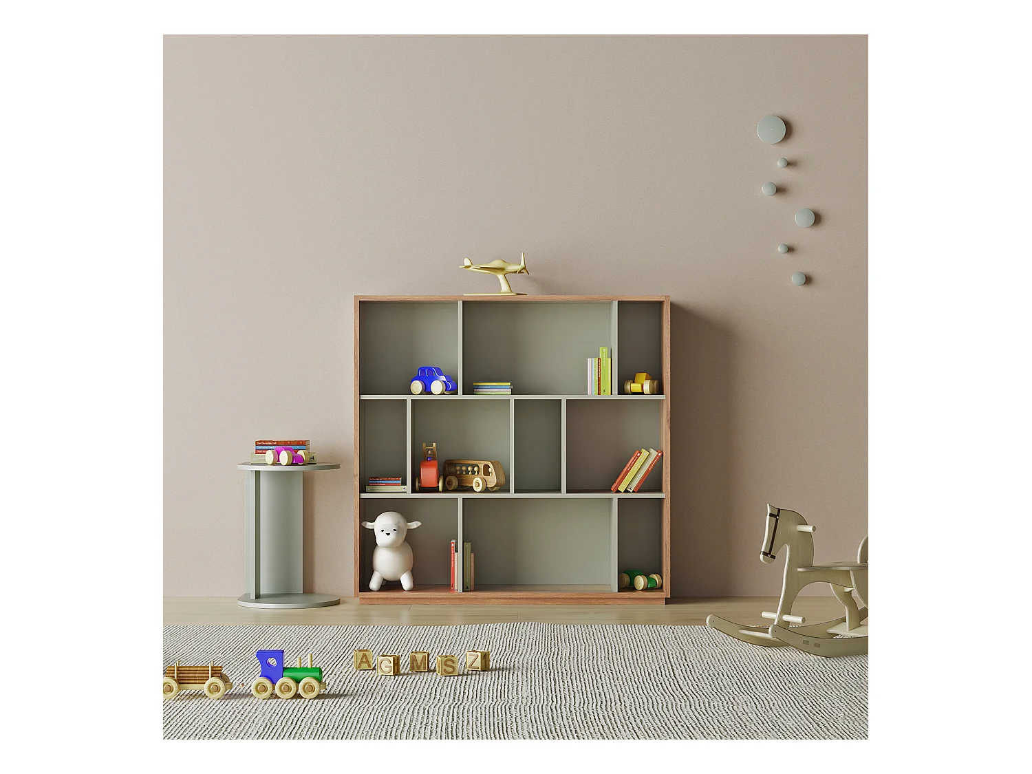 Biblioteca 3 prateleiras - A117cm x C119cm x P32cm nogueira e verde - Nack