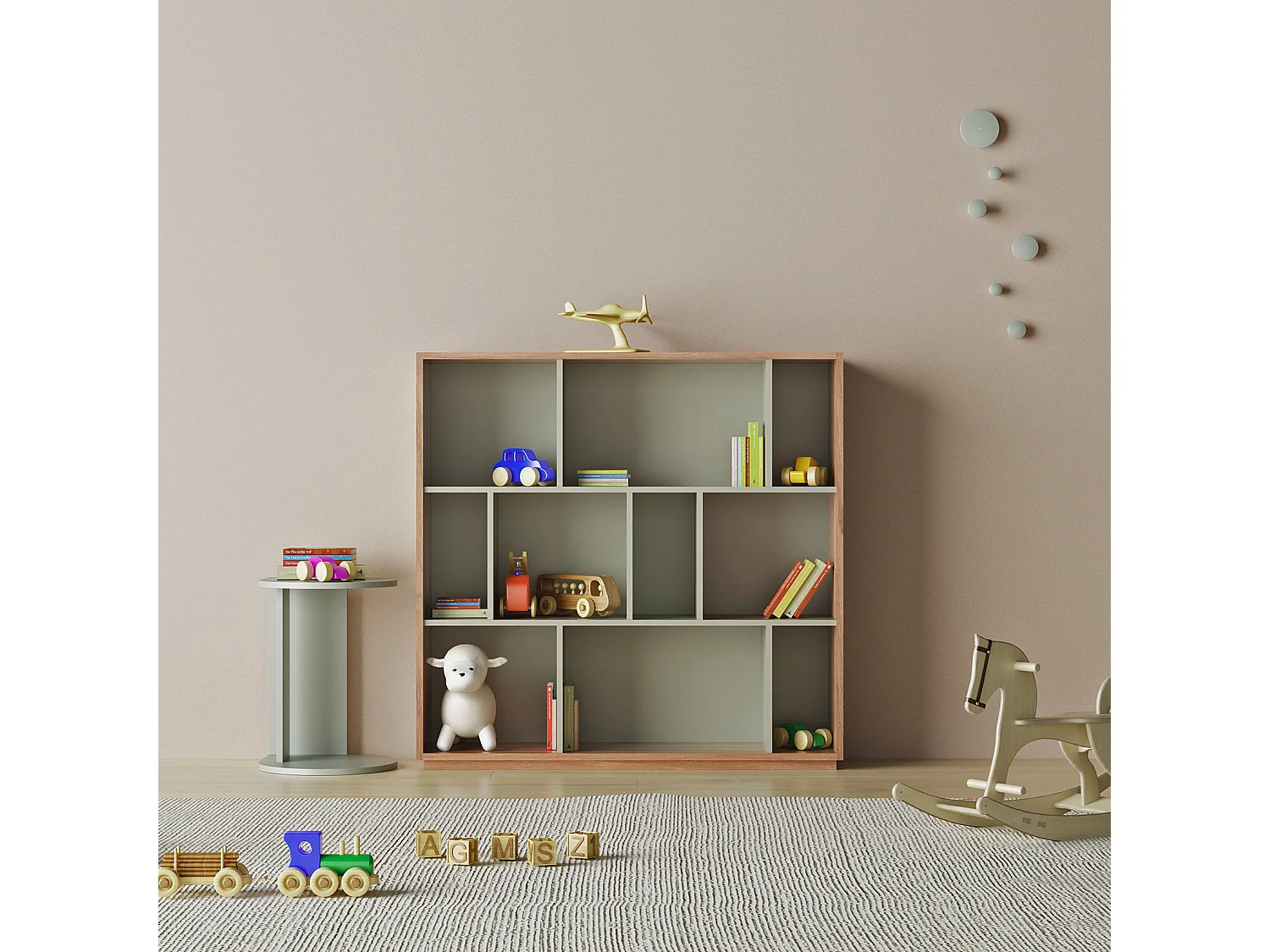 Biblioteca 3 prateleiras - A117cm x C119cm x P32cm nogueira e verde - Nack