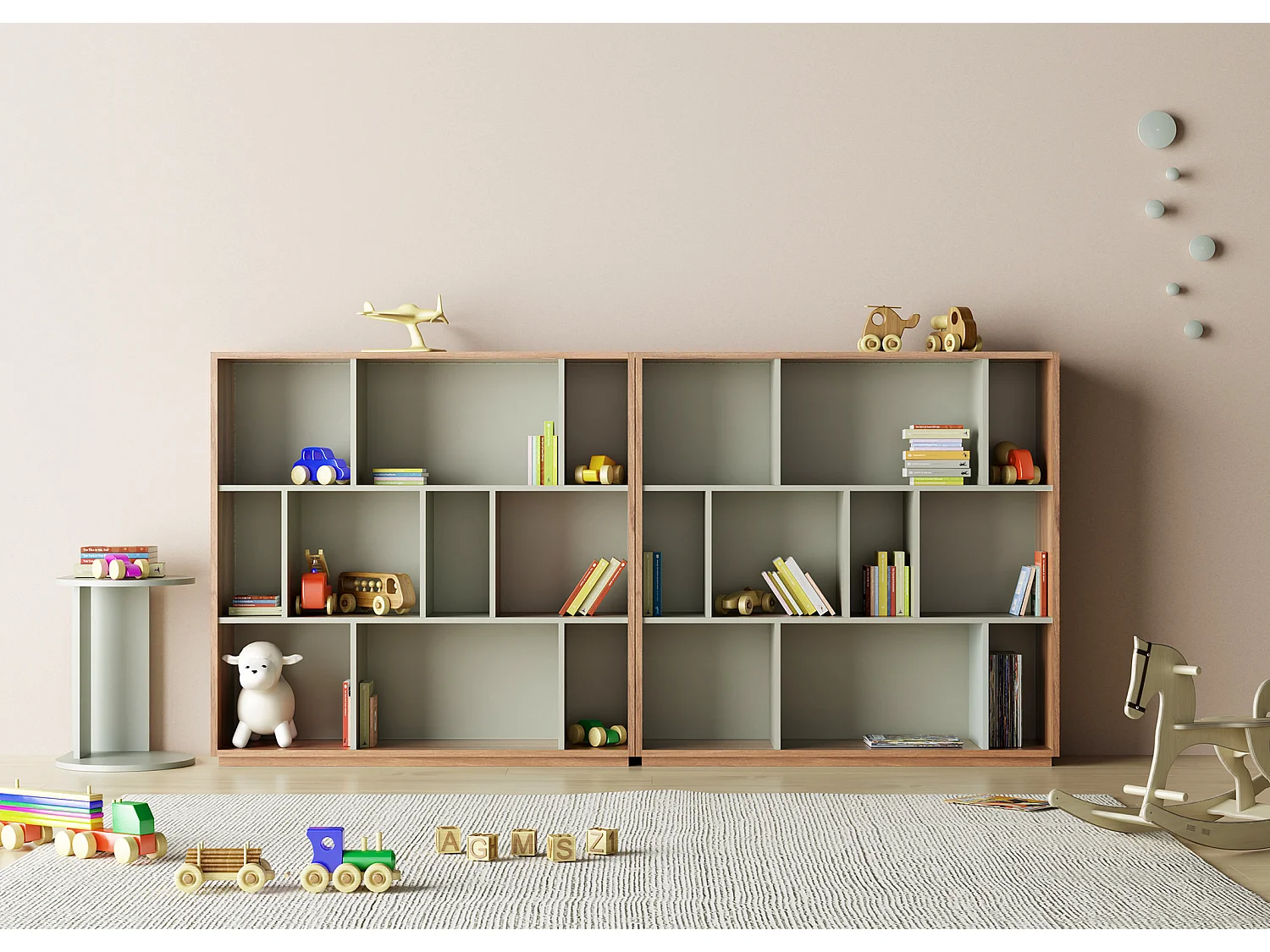 Biblioteca 3 prateleiras - A117cm x C119cm x P32cm nogueira e verde - Nack