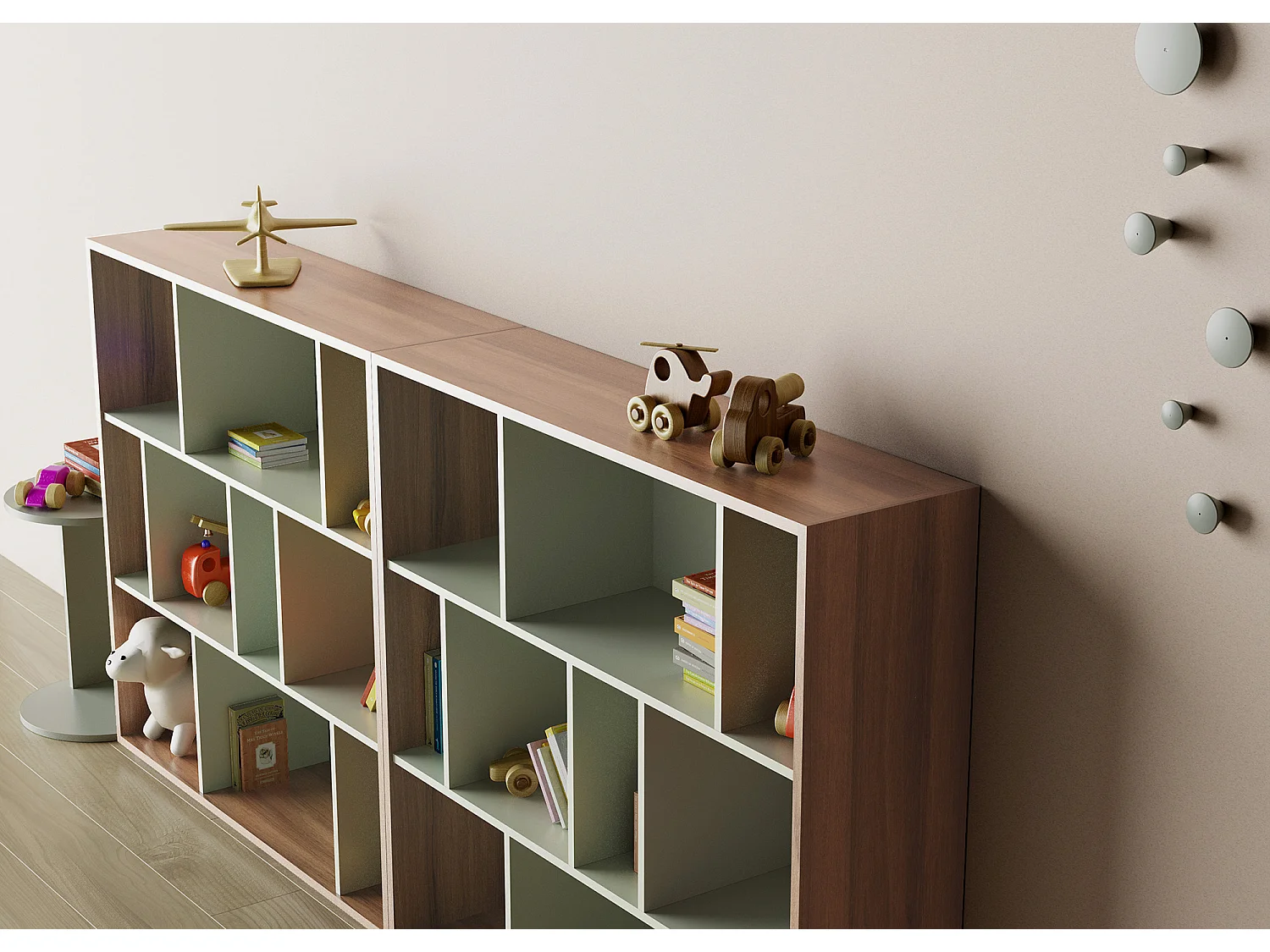 Biblioteca 3 prateleiras - A117cm x C119cm x P32cm nogueira e verde - Nack