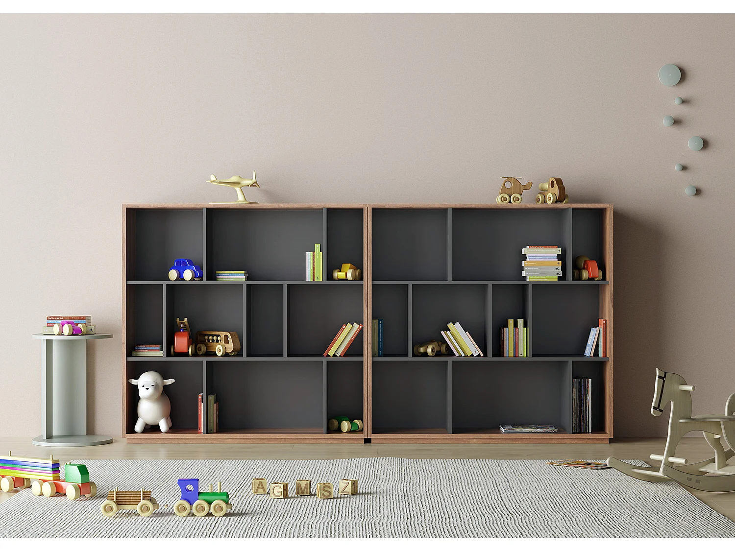 Biblioteca 3 prateleiras - A117cm x C119cm x P32cm nogueira e antracite - Nack