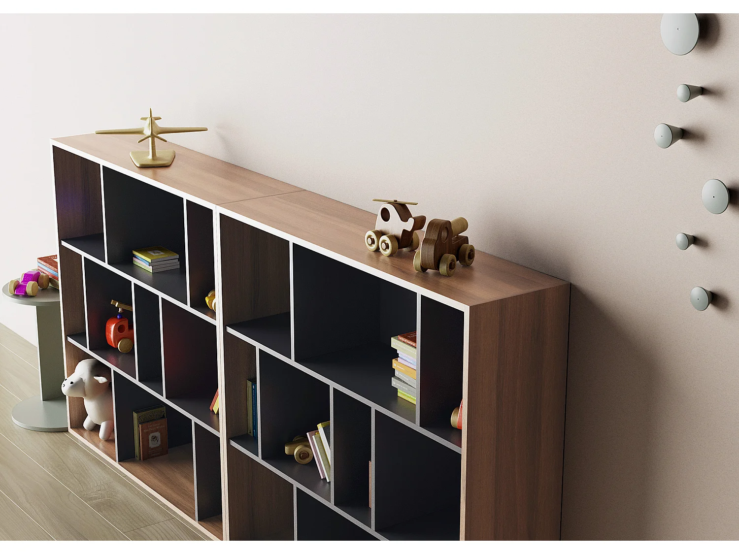 Biblioteca 3 prateleiras - A117cm x C119cm x P32cm nogueira e antracite - Nack