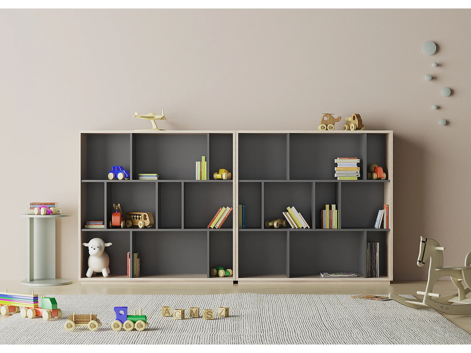 Biblioteca 3 prateleiras - A117cm x C119cm x P32cm carvalho e antracite - Nack