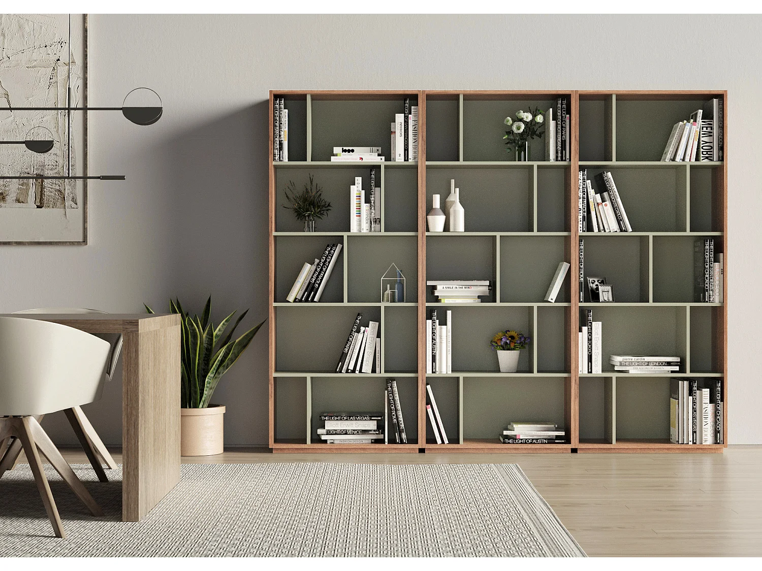 Biblioteca 5 prateleiras - A191cm x C80cm x P32cm nogueira e verde - Nack