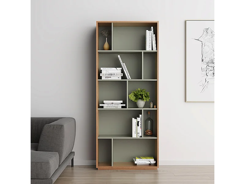 Biblioteca 5 prateleiras - A191cm x C80cm x P32cm nogueira e verde - Nack