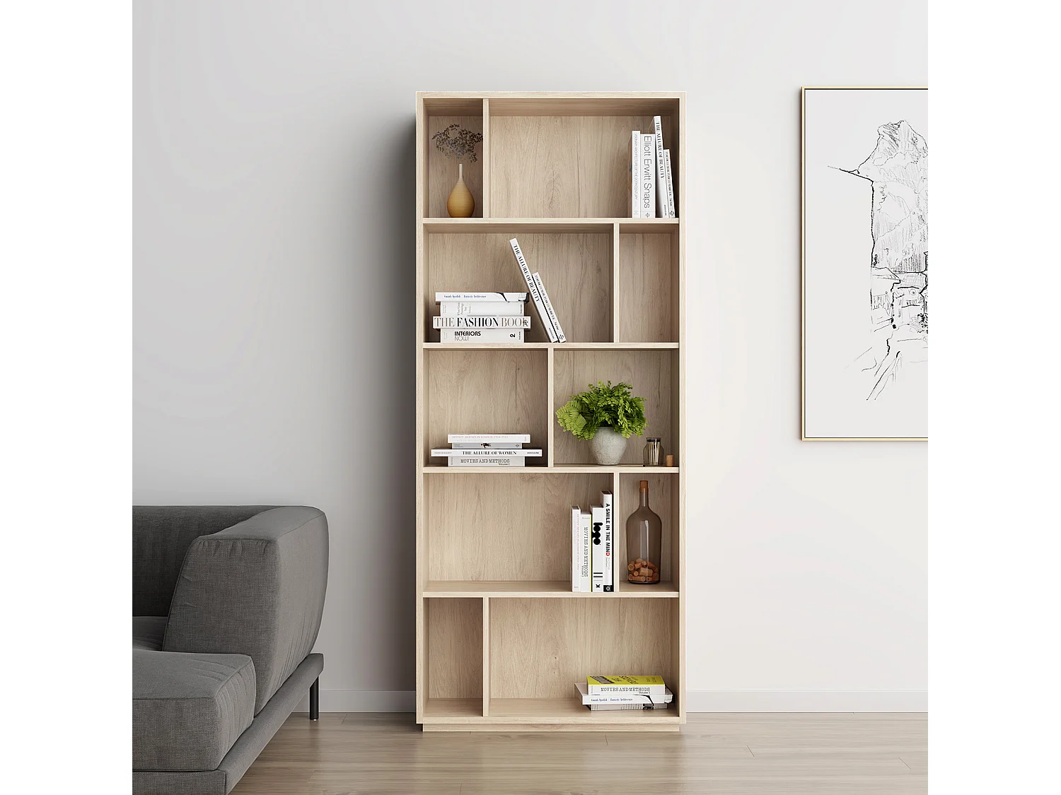 Biblioteca 5 prateleiras - A191cm x C80cm x P32cm carvalho - Nack