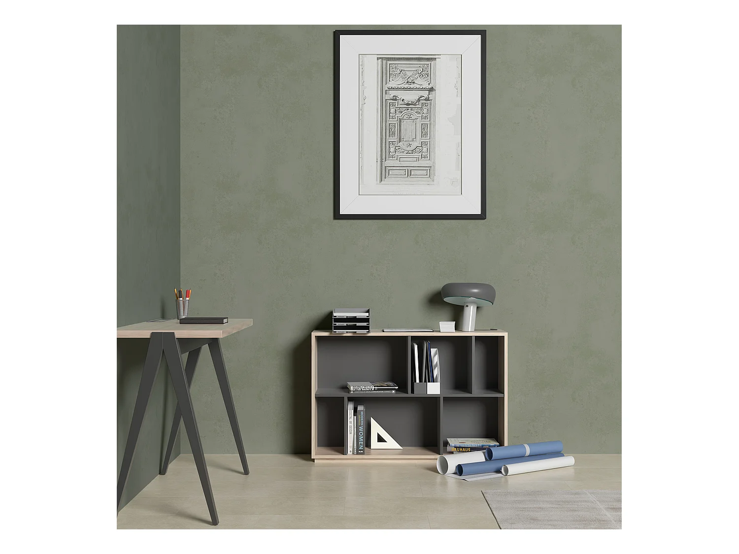 Biblioteca 2 prateleiras - A80cm x C119cm x P32cm carvalho e antracite - Nack