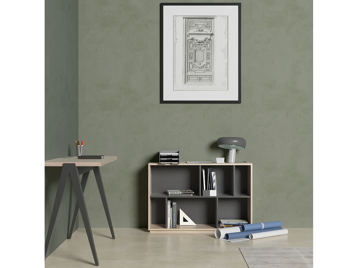 Biblioteca 2 prateleiras - A80cm x C119cm x P32cm carvalho e antracite - Nack