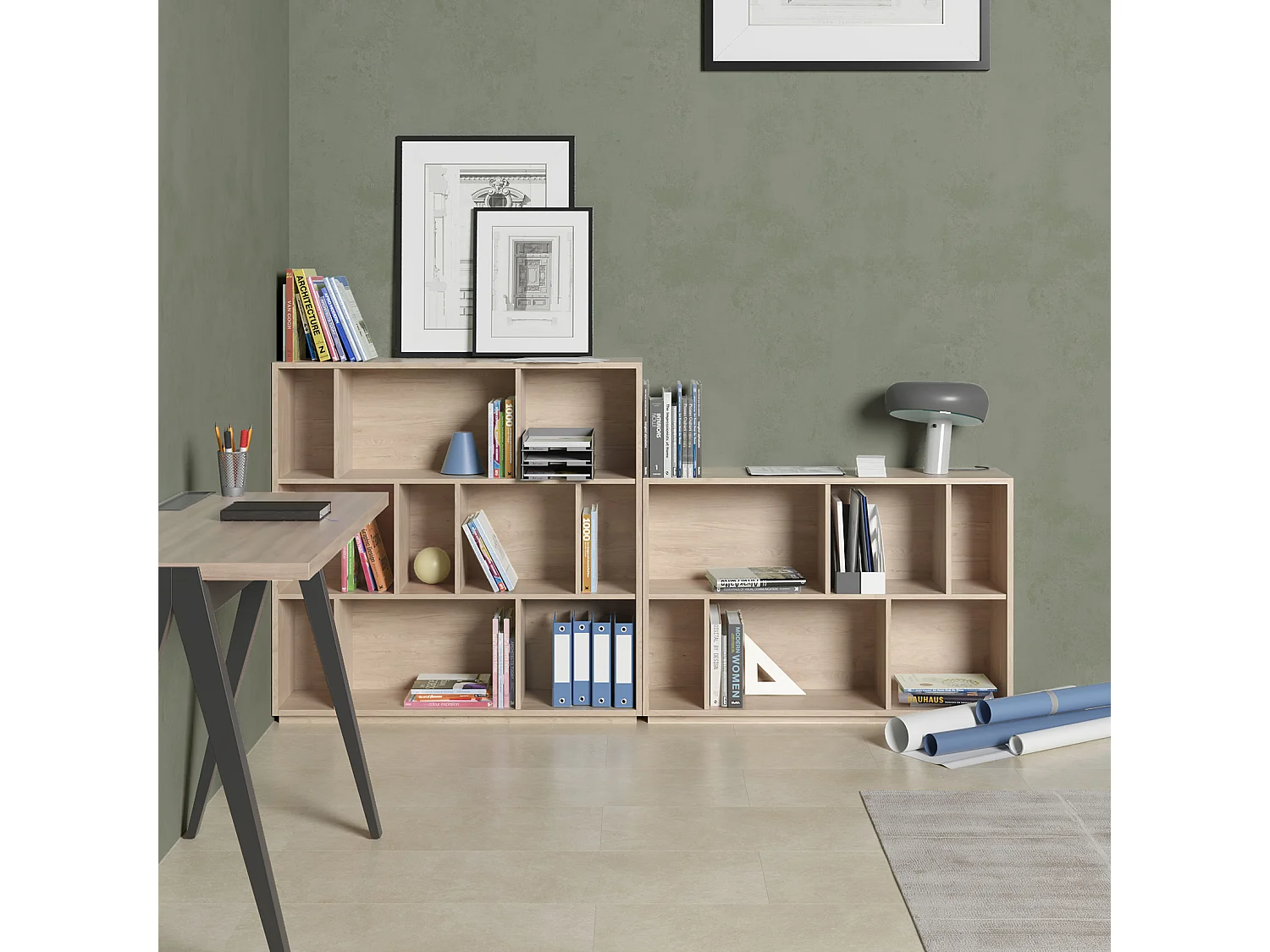 Biblioteca 2 prateleiras - A80cm x C119cm x P32cm carvalho - Nack