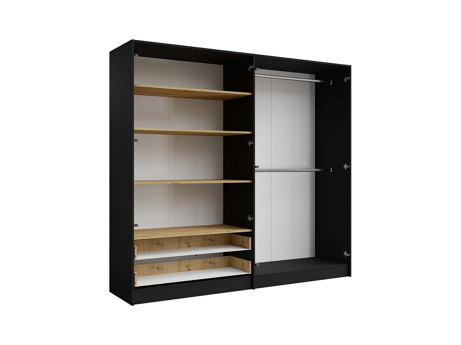 Armoire 4 portes et 2 tiroirs - Avec miroir - L220 cm - Coloris : Noir et naturel - TUNALO