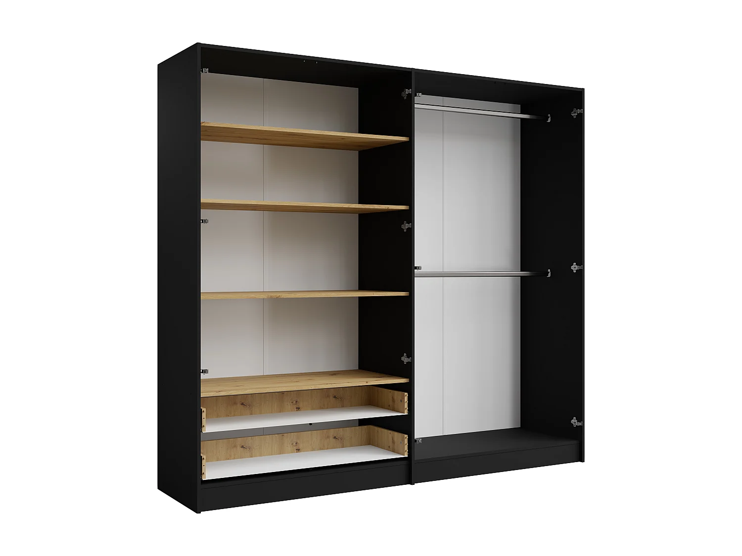Armoire 4 portes et 2 tiroirs - Avec miroir - L220 cm - Coloris : Noir et naturel - TUNALO
