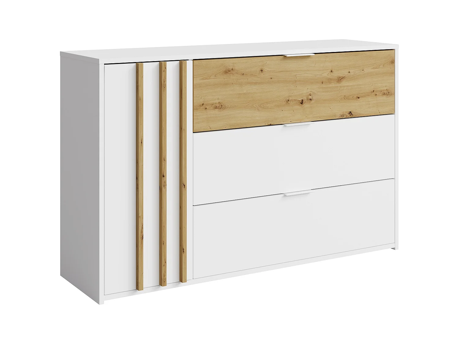 Ladekast met 3 lades en 1 deurtje - Kleur: naturel en wit - TUNALO