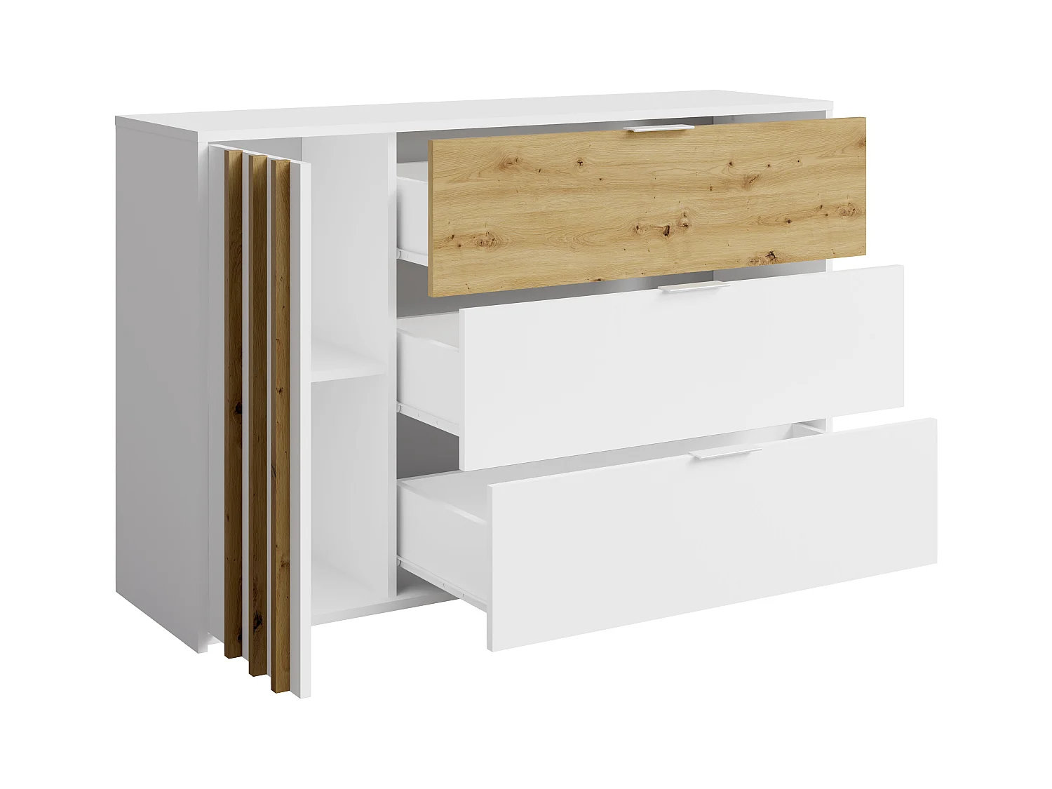 Ladekast met 3 lades en 1 deurtje - Kleur: naturel en wit - TUNALO