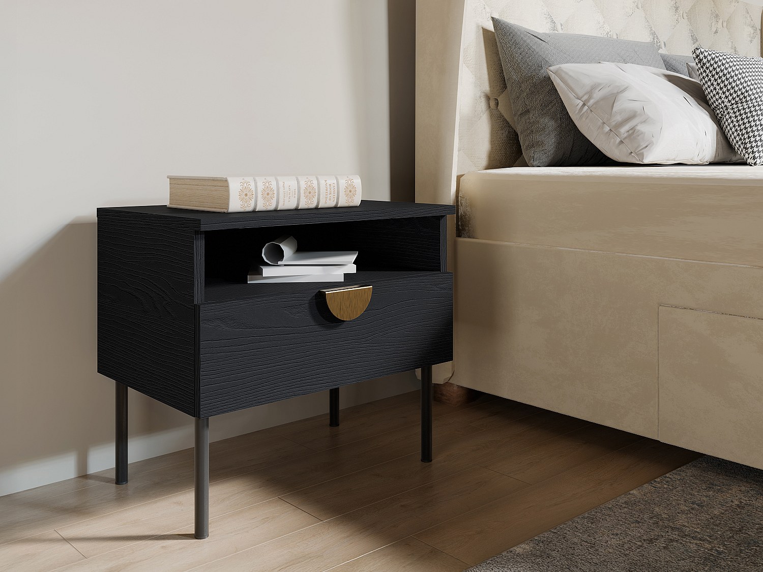 Nachttische mit 1 Schublade 2er-Set - Schwarz - NATANIEL günstig online kaufen