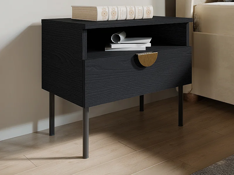 Lot de 2 tables de chevet avec 1 tiroir - Coloris : Noir et doré - NATANIEL