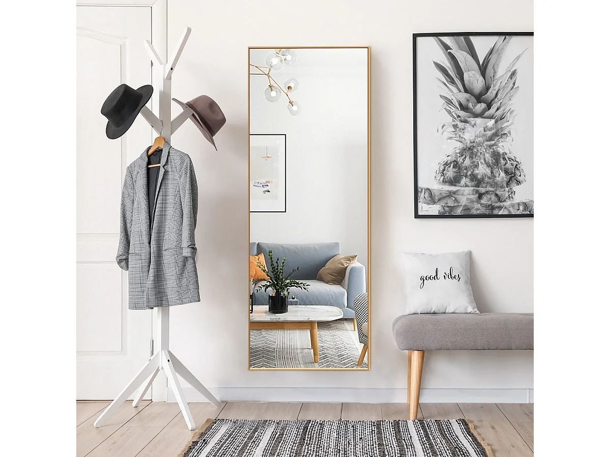 Miroir Mural avec cadre aluminium 150x4x56cm, HD Miroir en verre antidéflagrant, Miroir en Pleine Longueur pour Installation Horizontale ou Verticale, pour salle de bain, chambre, salon (Doré)