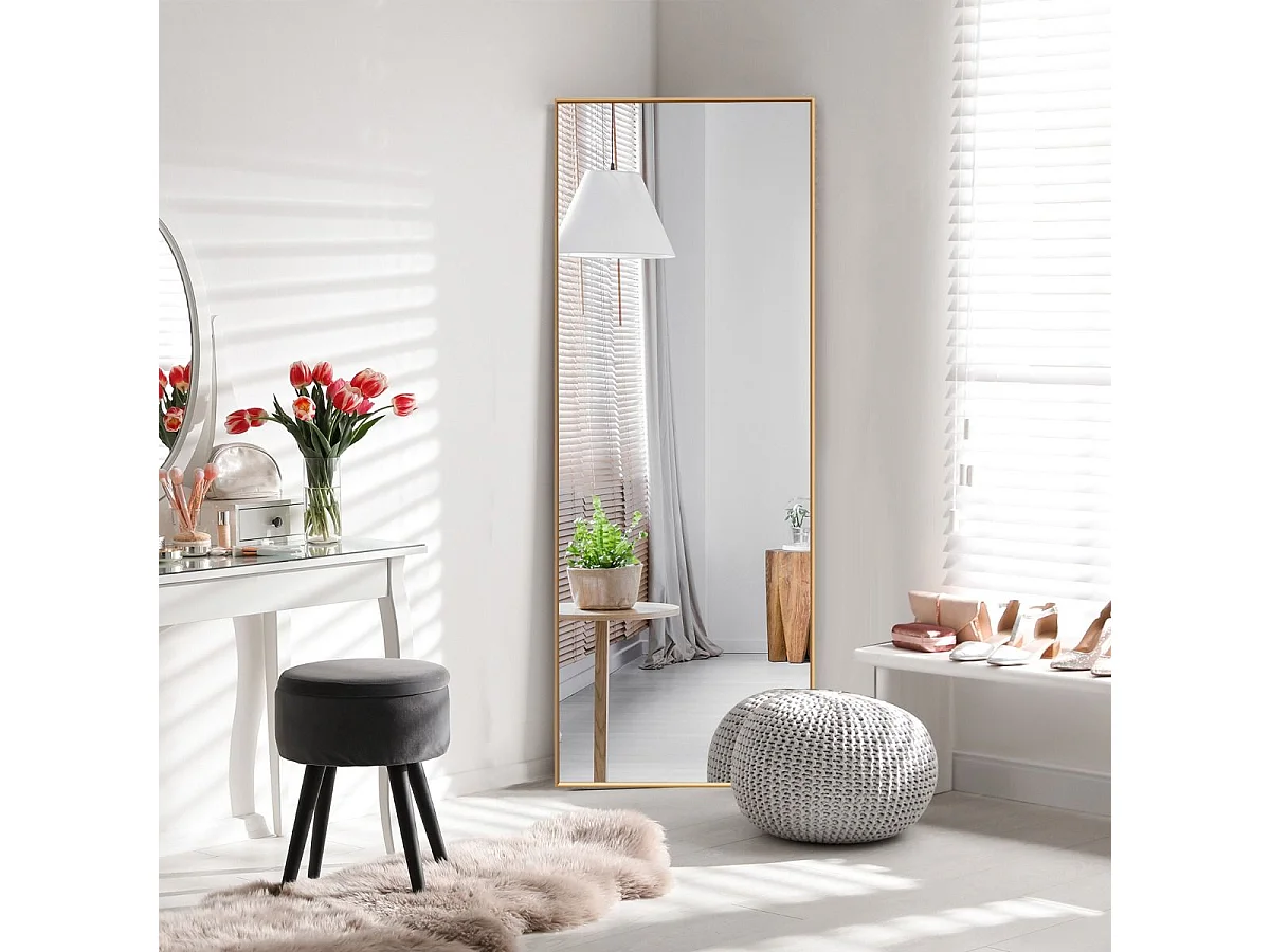Miroir Mural avec cadre aluminium 150x4x56cm, HD Miroir en verre antidéflagrant, Miroir en Pleine Longueur pour Installation Horizontale ou Verticale, pour salle de bain, chambre, salon (Doré)