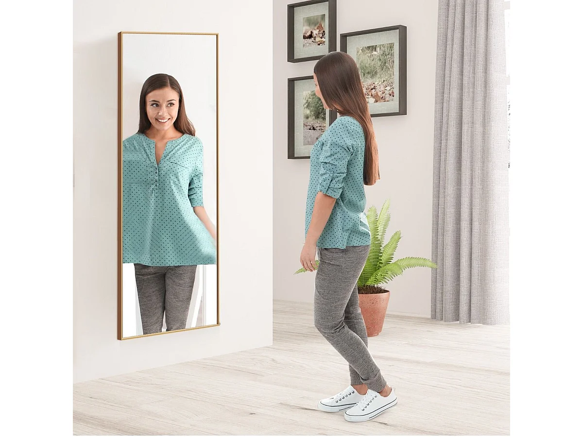 Miroir Mural avec cadre aluminium 150x4x56cm, HD Miroir en verre antidéflagrant, Miroir en Pleine Longueur pour Installation Horizontale ou Verticale, pour salle de bain, chambre, salon (Doré)