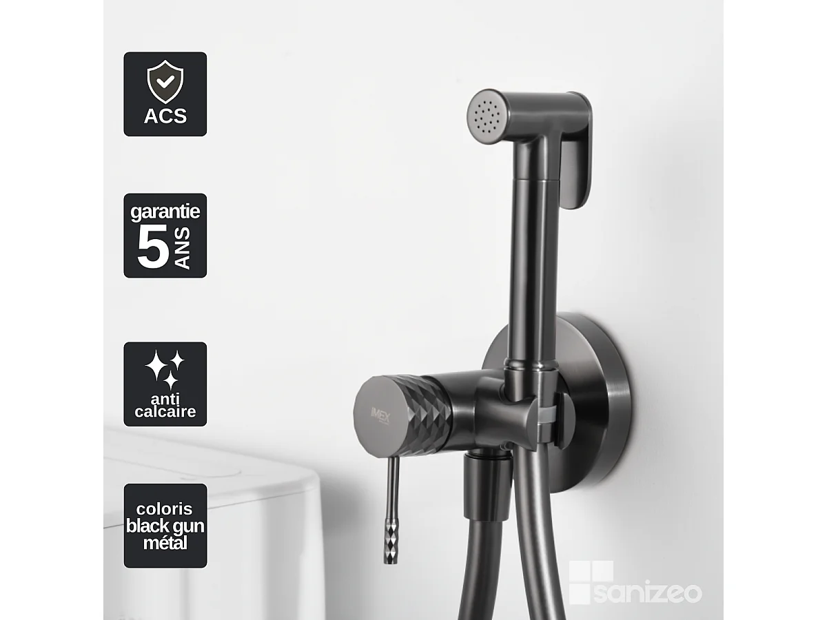 Kit Hygiène Douchette de WC / Bidet Encastré Black Gun Métal IMEX GENOVA RDG053/BGM