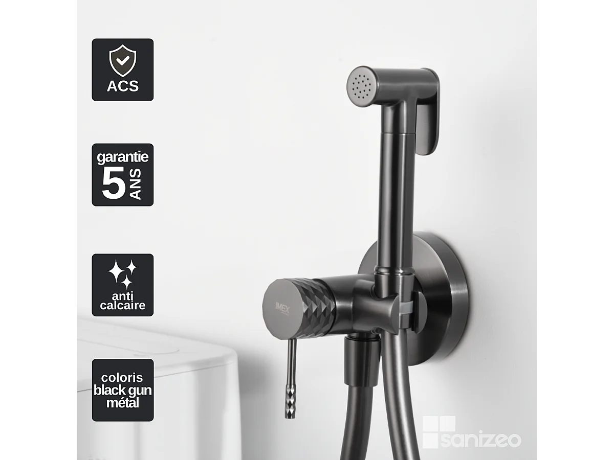 Kit Hygiène Douchette de WC / Bidet Encastré Black Gun Métal IMEX GENOVA RDG053/BGM