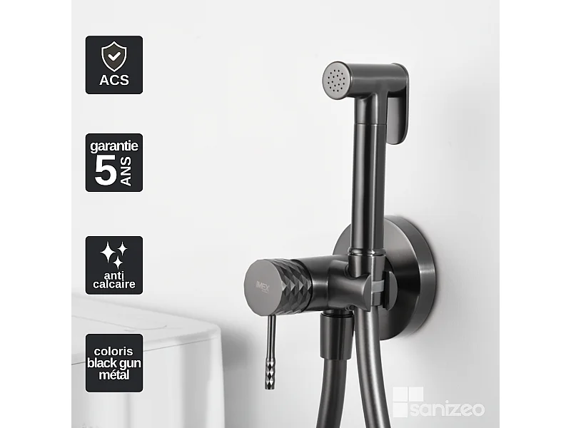 Kit Hygiène Douchette de WC / Bidet Encastré Black Gun Métal IMEX GENOVA RDG053/BGM